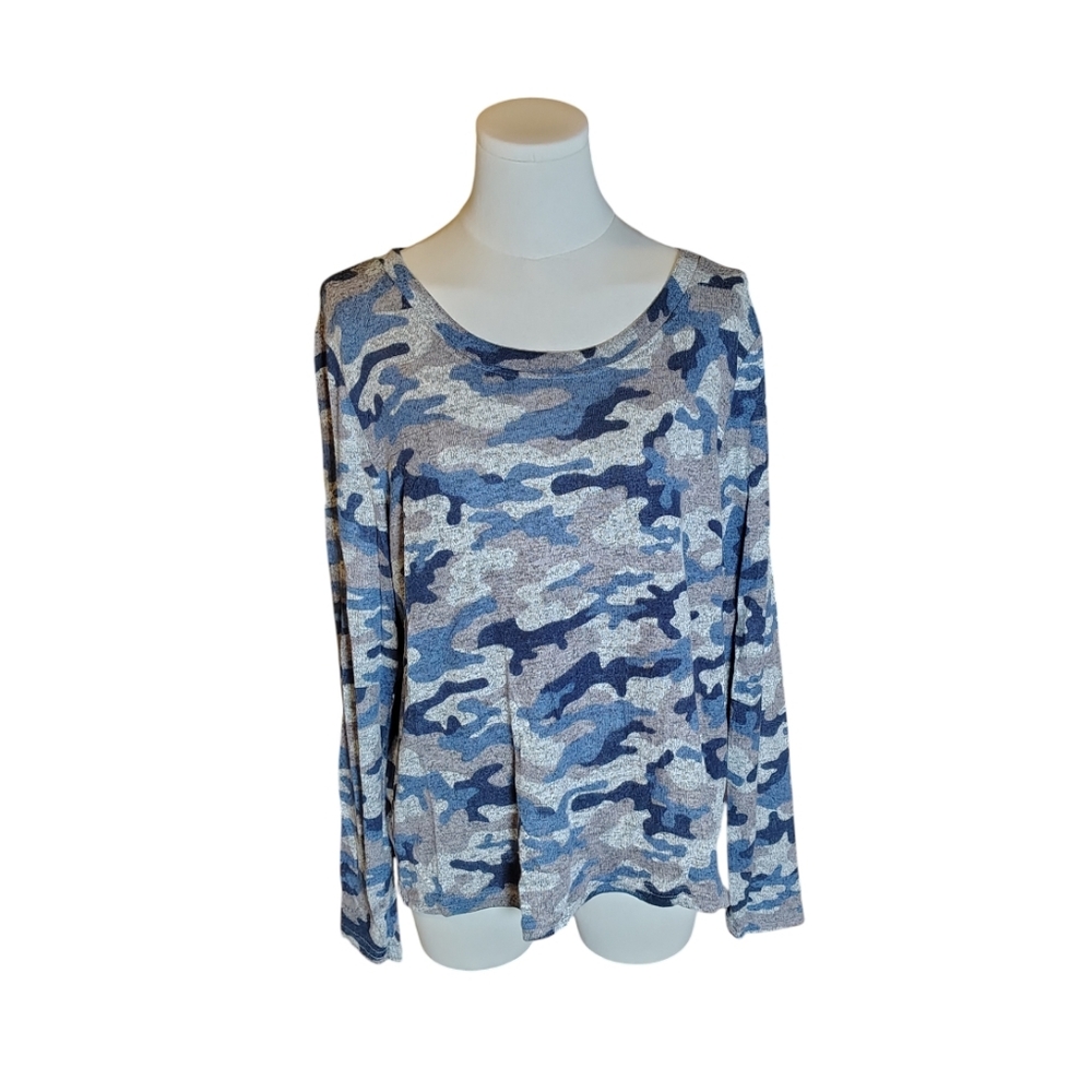 Super Soft Members Mark Blue Gray Camouflage Long Sleeve Cozy Top Size Large